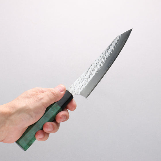 Yu Kurosaki Senko Ei SG2 Hammered Petty-Utility 150mm Green Stabilized Wood Handle - Seisuke Knife