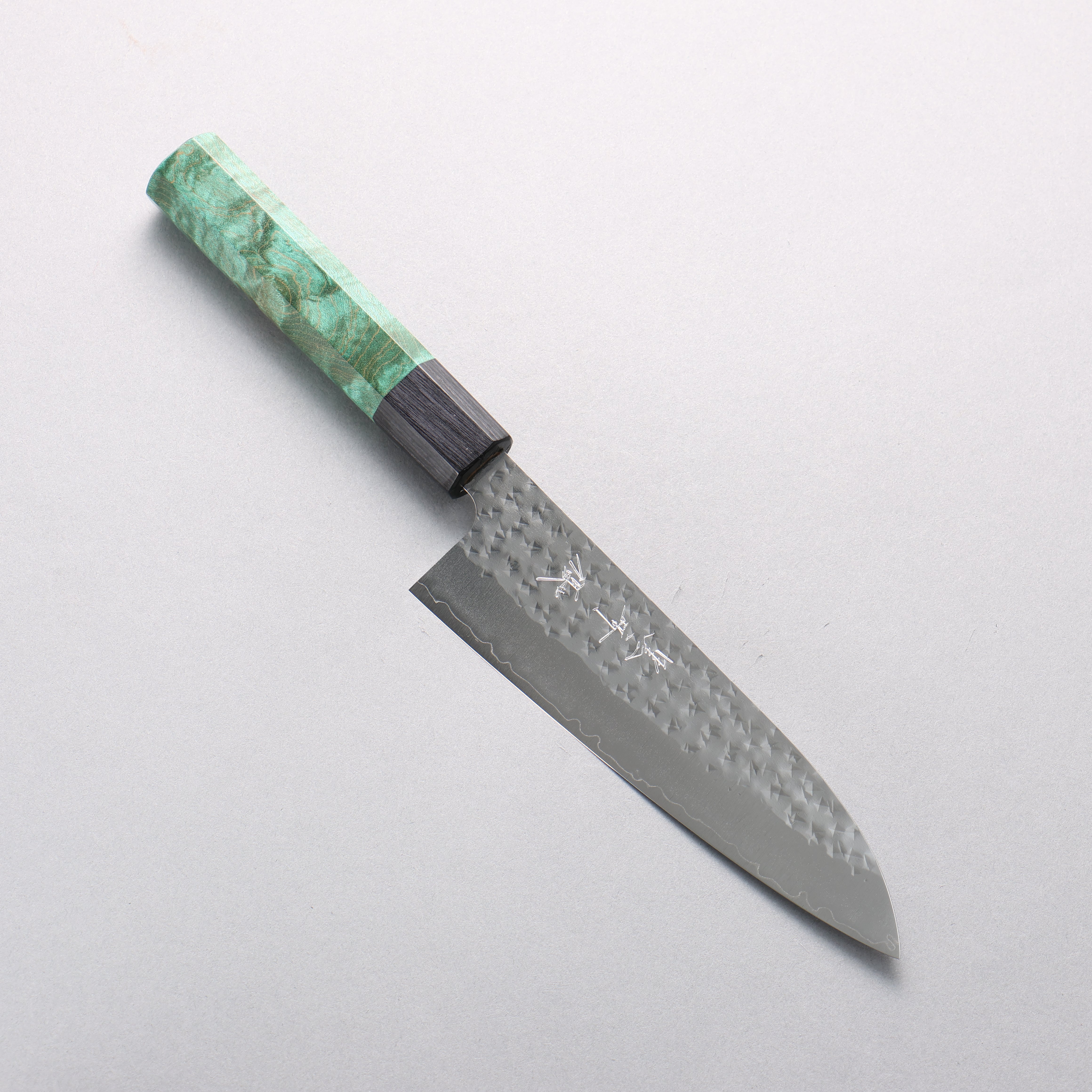 Yu Kurosaki Senko Ryu SG2 Hammered Small Santoku 150mm Green Stabilized Wood Handle - Seisuke Knife