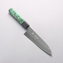  Yu Kurosaki Senko Ryu SG2 Hammered Small Santoku 150mm Green Stabilized Wood Handle - Seisuke Knife