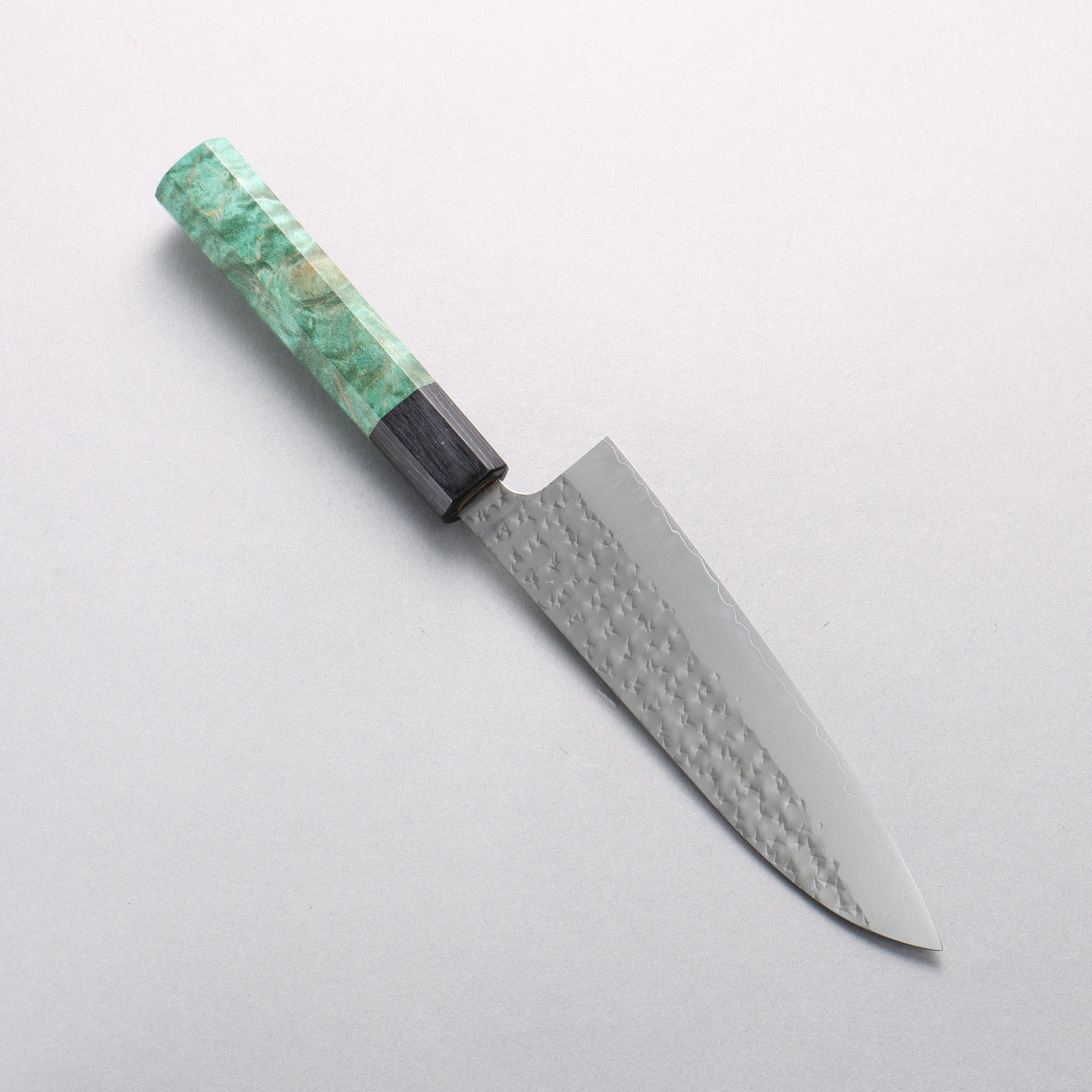 Yu Kurosaki Senko Ryu SG2 Hammered Small Santoku 150mm Green Stabilized Wood Handle - Seisuke Knife