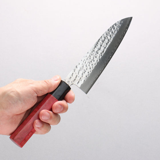 Yu Kurosaki Senko Ryu SG2 Hammered Small Santoku 150mm Red Stabilized Wood Handle - Seisuke Knife