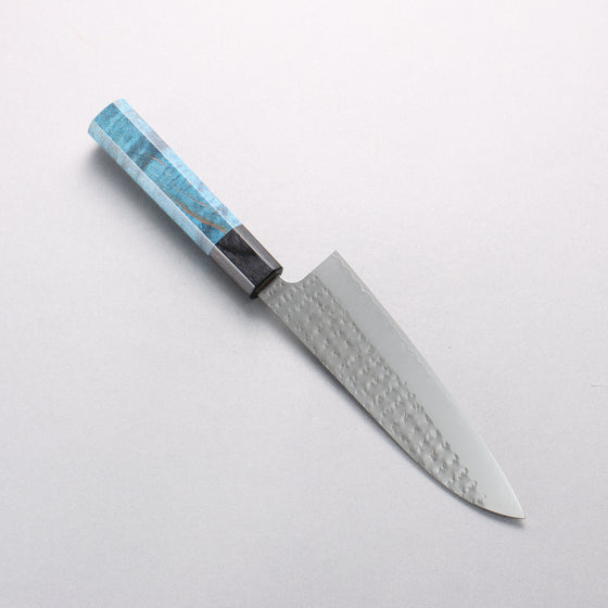 Yu Kurosaki Senko Ryu SG2 Hammered Small Santoku 150mm Blue Stabilized Wood Handle - Seisuke Knife