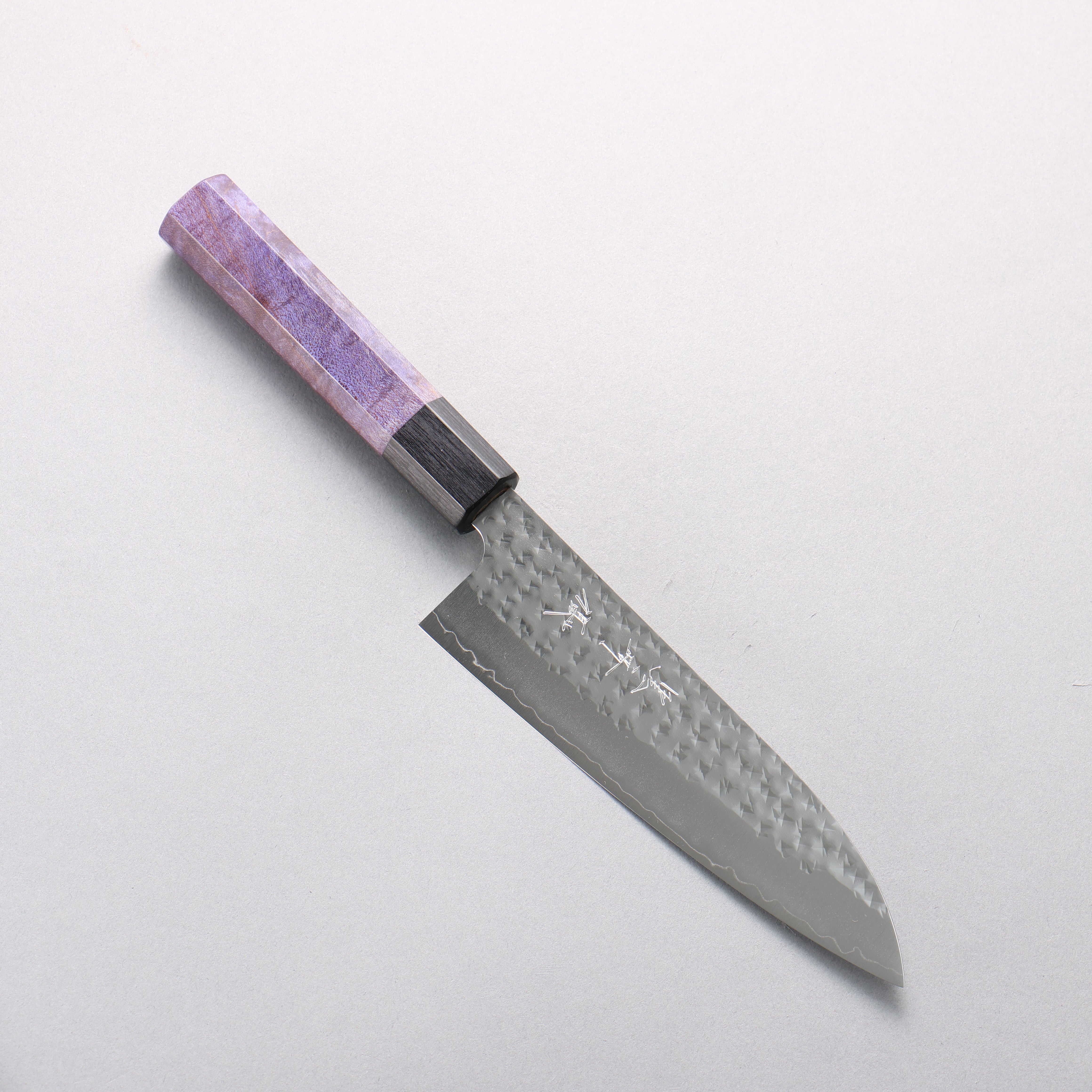 Yu Kurosaki Senko Ryu SG2 Hammered Small Santoku 150mm Purple Stabilized Wood Handle - Seisuke Knife