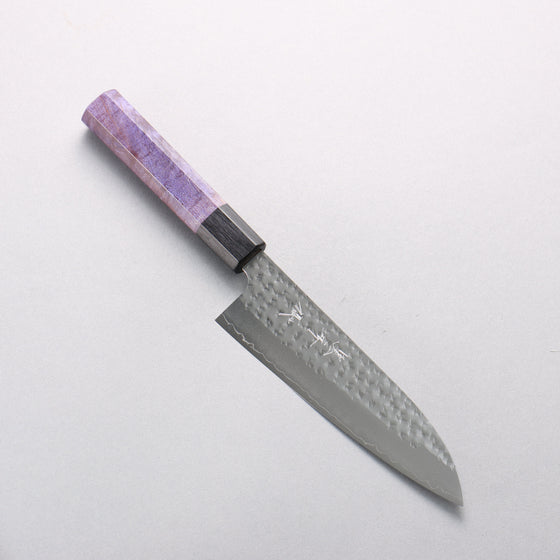 Yu Kurosaki Senko Ryu SG2 Hammered Small Santoku 150mm Purple Stabilized Wood Handle - Seisuke Knife