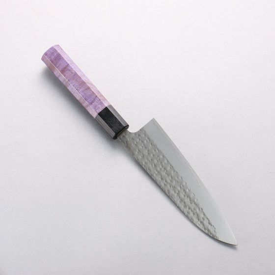 Yu Kurosaki Senko Ryu SG2 Hammered Small Santoku 150mm Purple Stabilized Wood Handle - Seisuke Knife