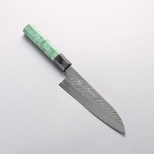  Yu Kurosaki Fujin SG2 Hammered Small Santoku 150mm Green Stabilized Wood Handle - Seisuke Knife