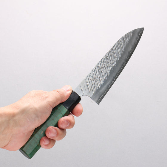 Yu Kurosaki Fujin SG2 Hammered Small Santoku 150mm Green Stabilized Wood Handle - Seisuke Knife