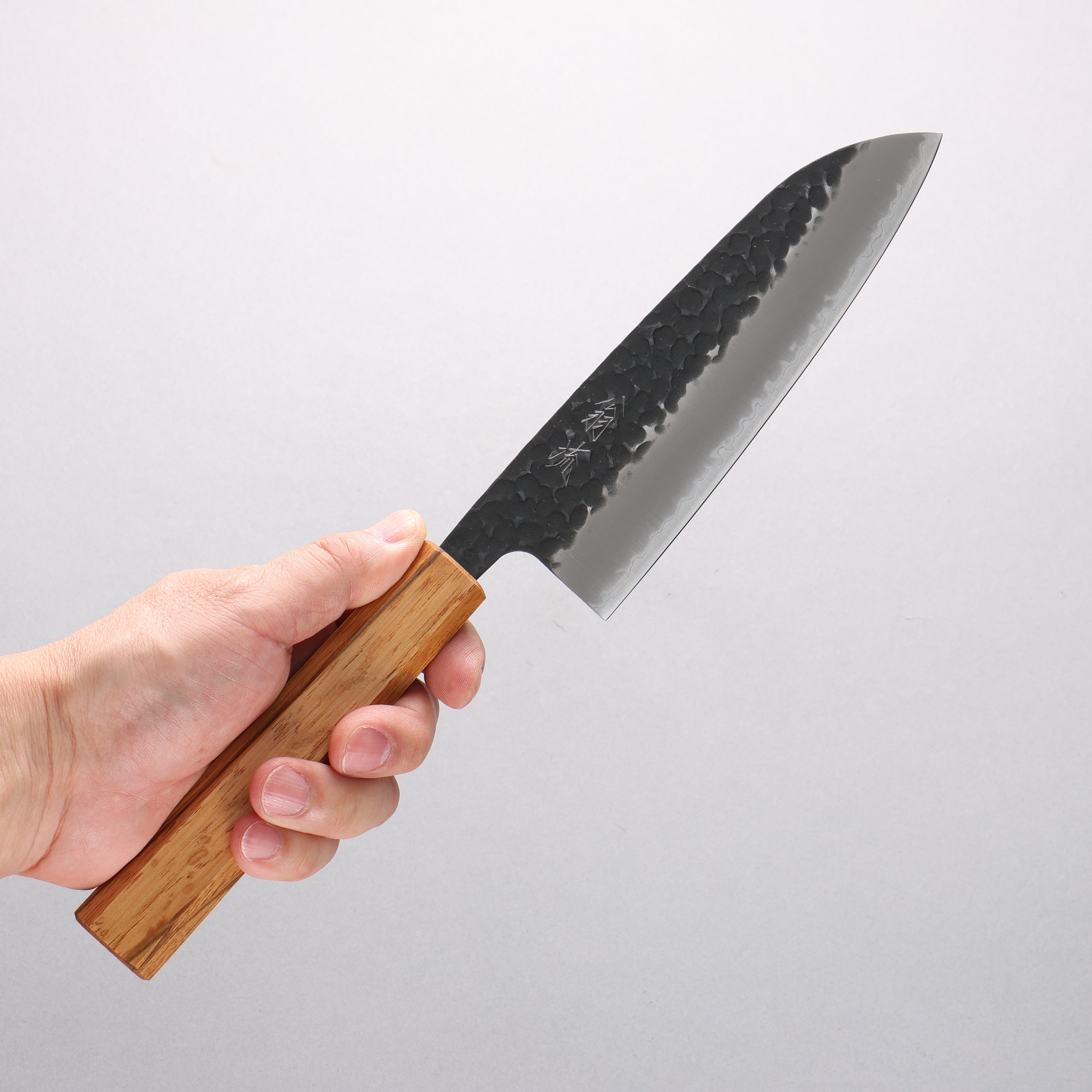 Oul Blue Super Hammered Kurouchi Santoku 165mm Oak Handle - Seisuke Knife