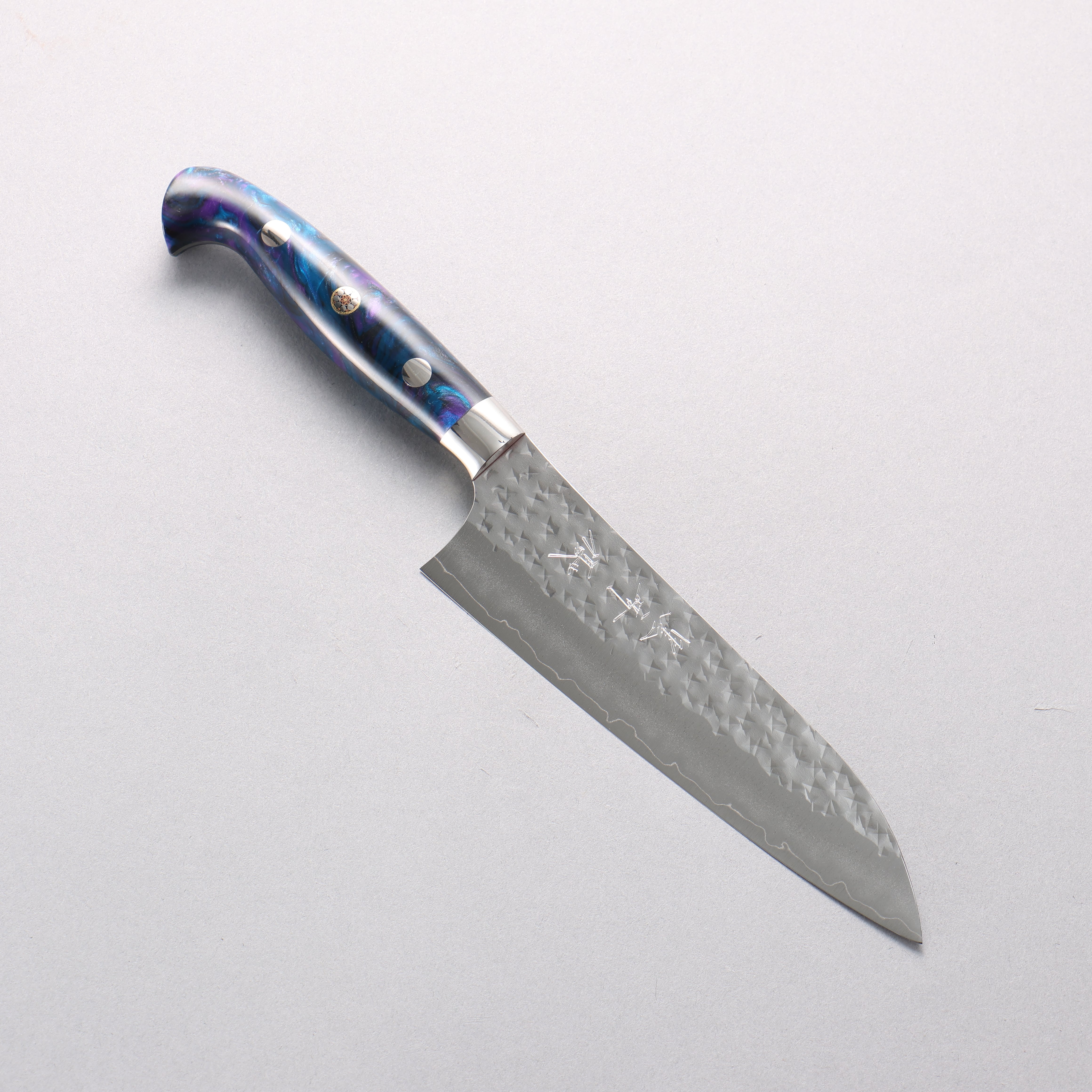 Yu Kurosaki Senko Ryu SG2 Hammered Small Santoku 150mm Blue Marble Acrylic Handle - Seisuke Knife