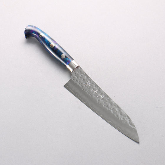 Yu Kurosaki Senko Ryu SG2 Hammered Small Santoku 150mm Blue Marble Acrylic Handle - Seisuke Knife