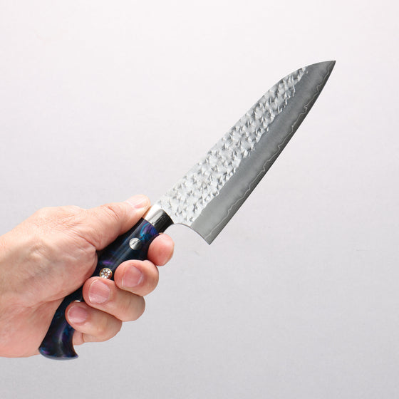 Yu Kurosaki Senko Ryu SG2 Hammered Small Santoku 150mm Blue Marble Acrylic Handle - Seisuke Knife