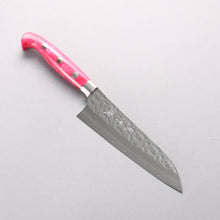  Yu Kurosaki Senko Ryu SG2 Hammered Small Santoku 150mm Pink Marble Acrylic Handle - Seisuke Knife