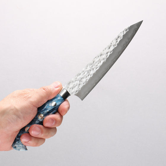 Yu Kurosaki Senko Ei SG2 Hammered Petty-Utility 150mm Blue and White Acrylic Handle - Seisuke Knife