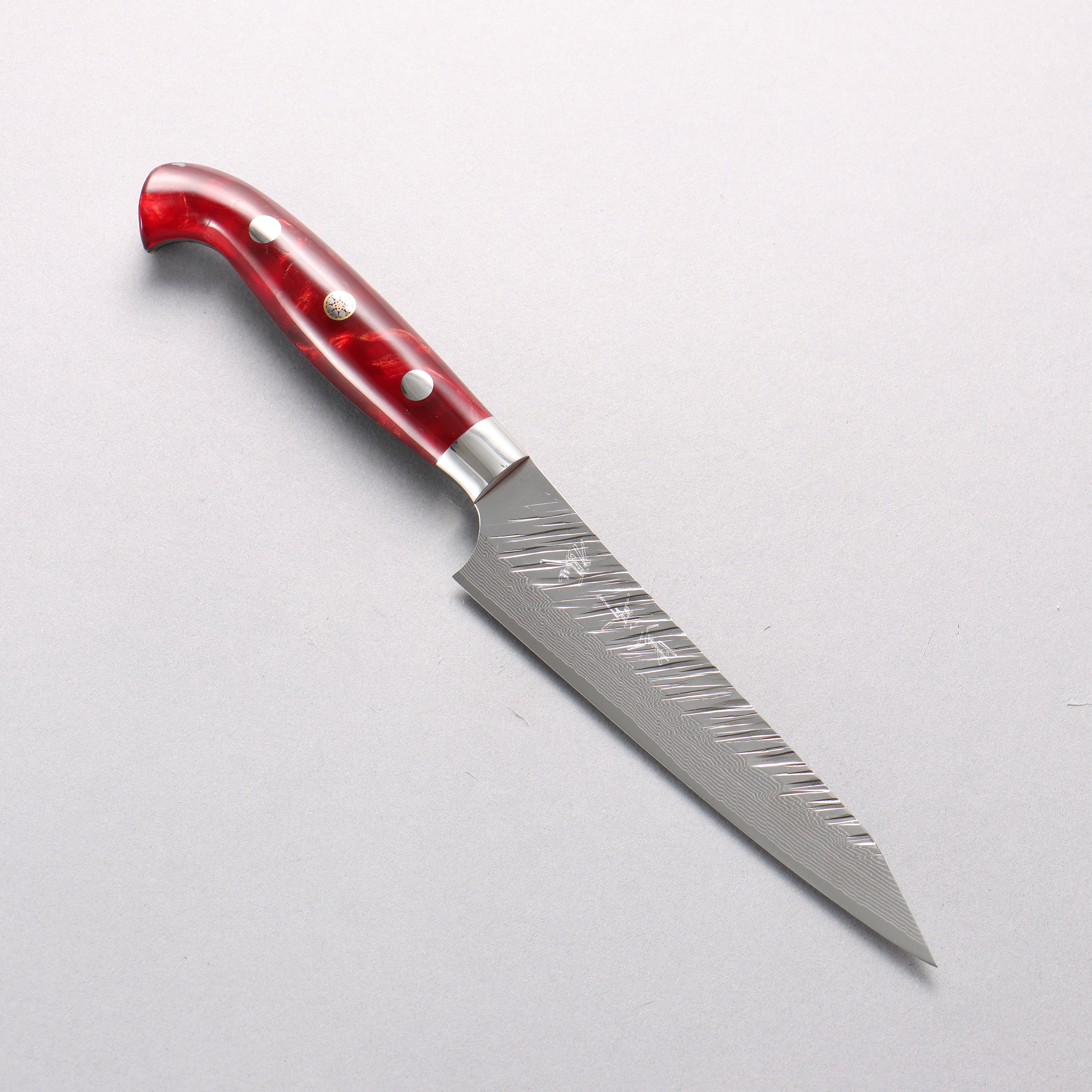 Yu Kurosaki Fujin SG2 Hammered Damascus Kiritsuke Petty-Utility 130mm Red Marble / Black Marble Acrylic Handle - Seisuke Knife