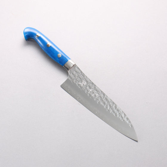 Yu Kurosaki Senko Ryu SG2 Hammered Santoku 170mm Blue Acrylic Handle - Seisuke Knife