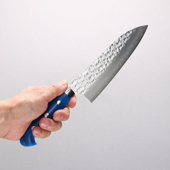 Yu Kurosaki Senko Ryu SG2 Hammered Santoku 170mm Blue Acrylic Handle - Seisuke Knife
