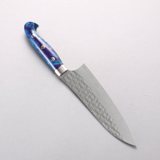 Yu Kurosaki Senko Ryu SG2 Hammered Santoku 170mm Blue Purple Acrylic Handle - Seisuke Knife