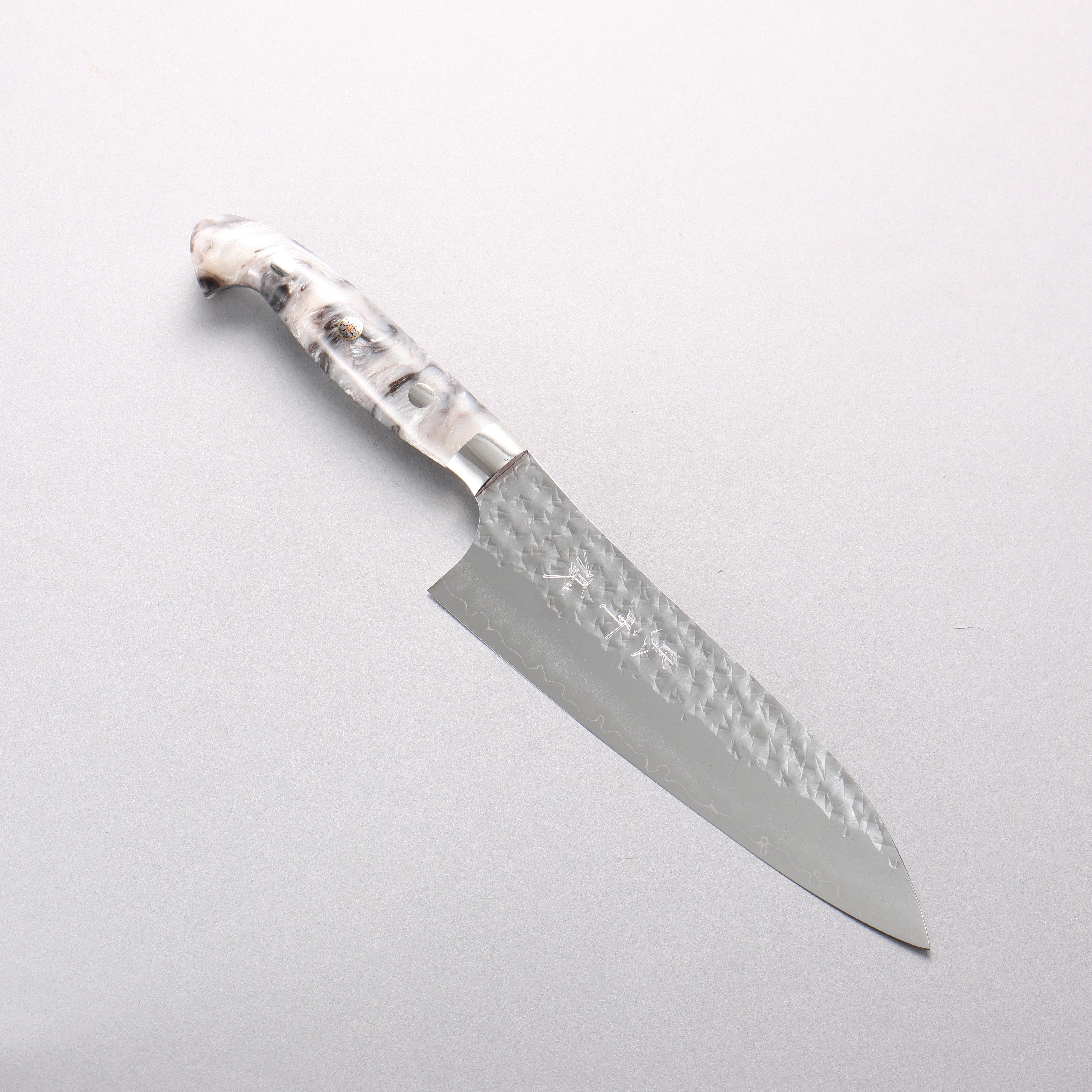 Yu Kurosaki Senko Ryu SG2 Hammered Santoku 170mm White and Black Marble Acrylic Handle - Seisuke Knife