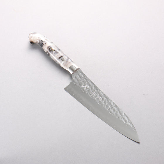 Yu Kurosaki Senko Ryu SG2 Hammered Santoku 170mm White and Black Marble Acrylic Handle - Seisuke Knife