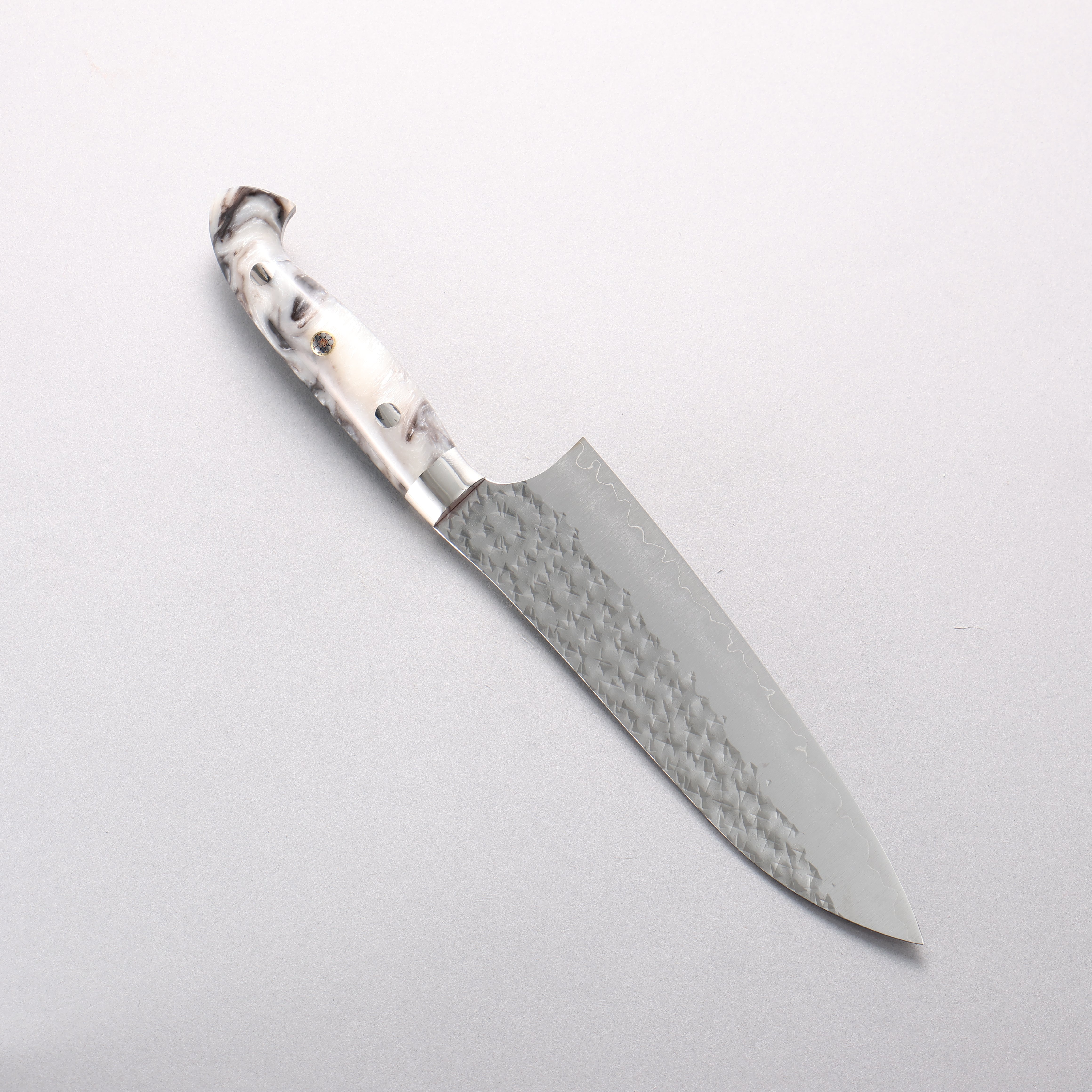 Yu Kurosaki Senko Ryu SG2 Hammered Santoku 170mm White and Black Marble Acrylic Handle - Seisuke Knife