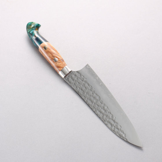 Yu Kurosaki Senko Ryu SG2 Hammered Santoku 170mm Green and Wood Pattern Acrylic Handle - Seisuke Knife