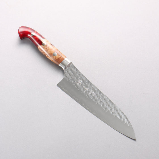 Yu Kurosaki Senko Ryu SG2 Hammered Santoku 170mm Red and Wood Pattern Acrylic Handle - Seisuke Knife