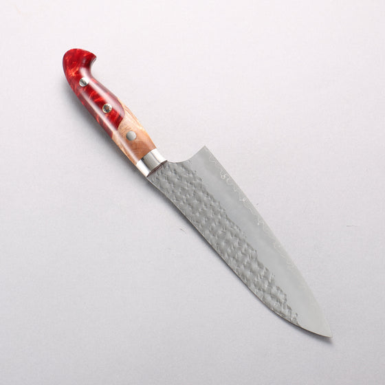 Yu Kurosaki Senko Ryu SG2 Hammered Santoku 170mm Red and Wood Pattern Acrylic Handle - Seisuke Knife