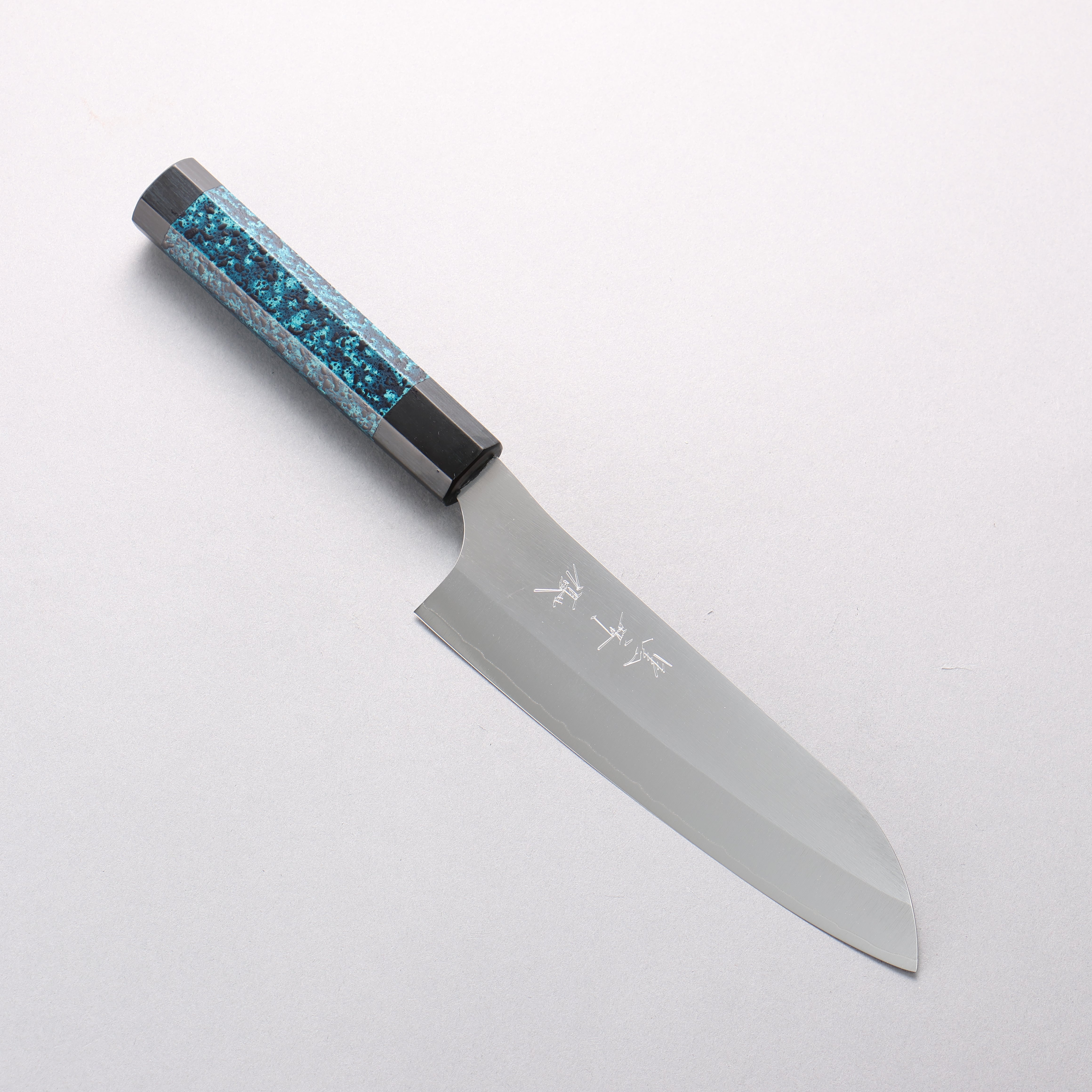Yu Kurosaki New Gekko VG-XEOS Santoku 170mm Indigo Lacquered (Tenmoku) Handle with Sheath - Seisuke Knife
