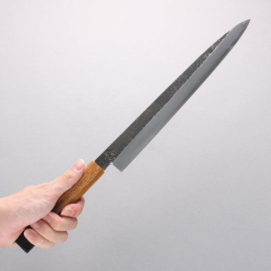 Sakai Takayuki Homura Guren Blue Steel No.2 Hammered Black Finished Yanagiba 300mm Burnt Oak Handle - Seisuke Knife