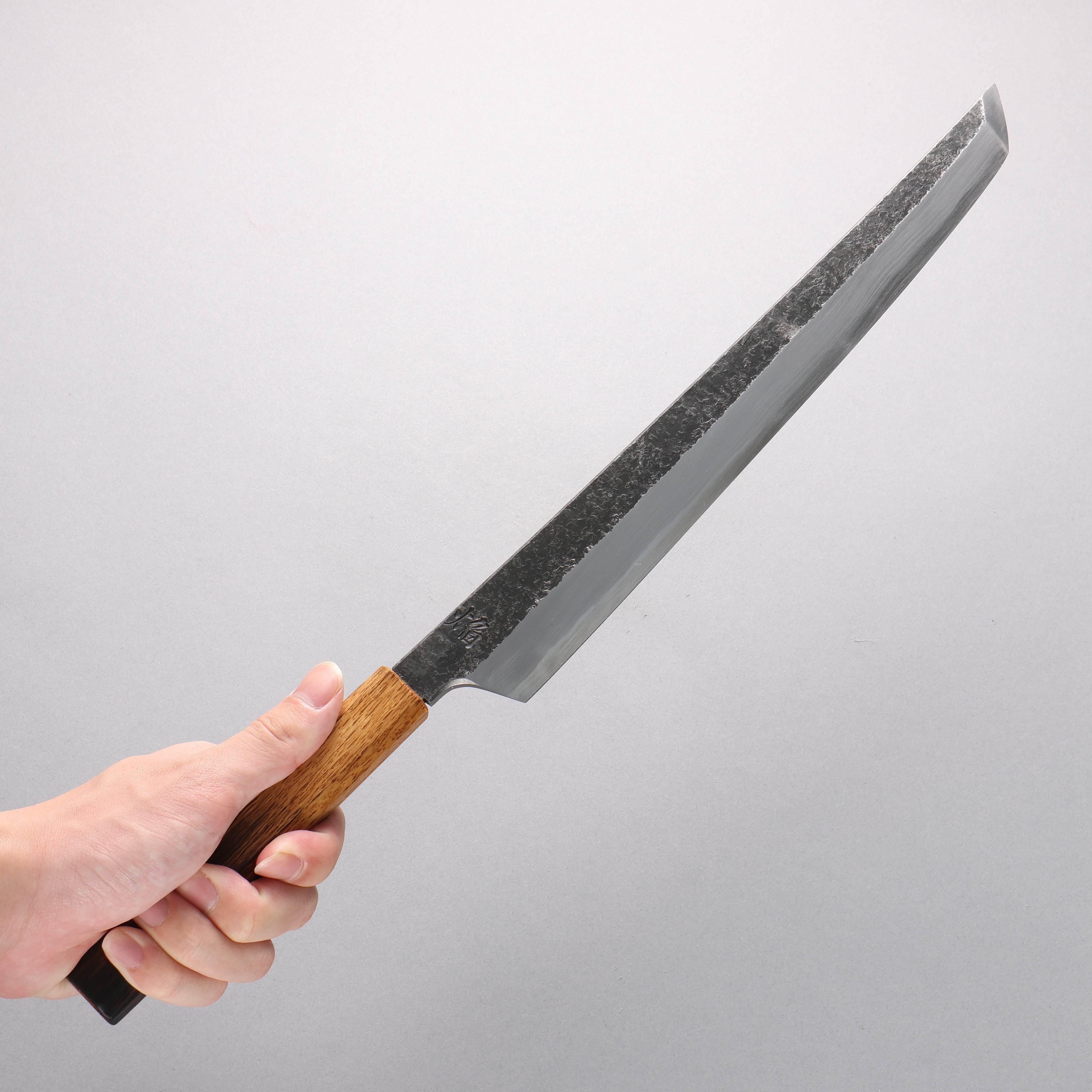 Sakai Takayuki Homura Guren Genbu Blue Steel No.2 Kurouchi Hammered Sakimaru Yanagiba 300mm Burnt Oak Handle - Seisuke Knife