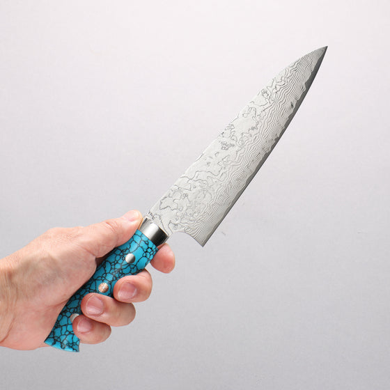 Takeshi Saji SG2 Diamond Finish Gyuto 180mm Blue Turquoise (Nomura Style) Handle - Seisuke Knife