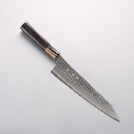 Yu Kurosaki Senko Ei Blue Super Hammered Black Finished Gyuto 210mm Ebony Wood (ferrule: White Water Buffalo Horn) Handle - Seisuke Knife
