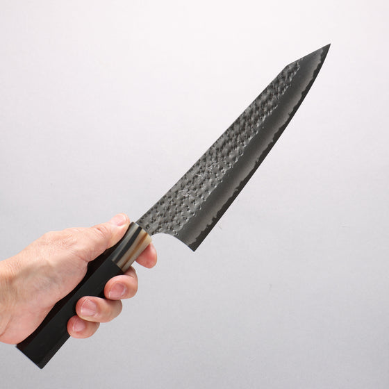 Yu Kurosaki Senko Ei Blue Super Hammered Black Finished Gyuto 210mm Ebony Wood (ferrule: White Water Buffalo Horn) Handle - Seisuke Knife