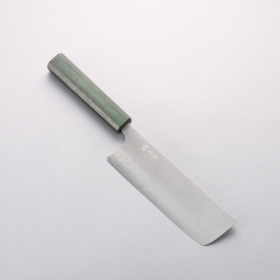 Yoshimi Kato VG10 Damascus Nashiji Nakiri 165mm Oak (Green lacquered) Handle - Seisuke Knife
