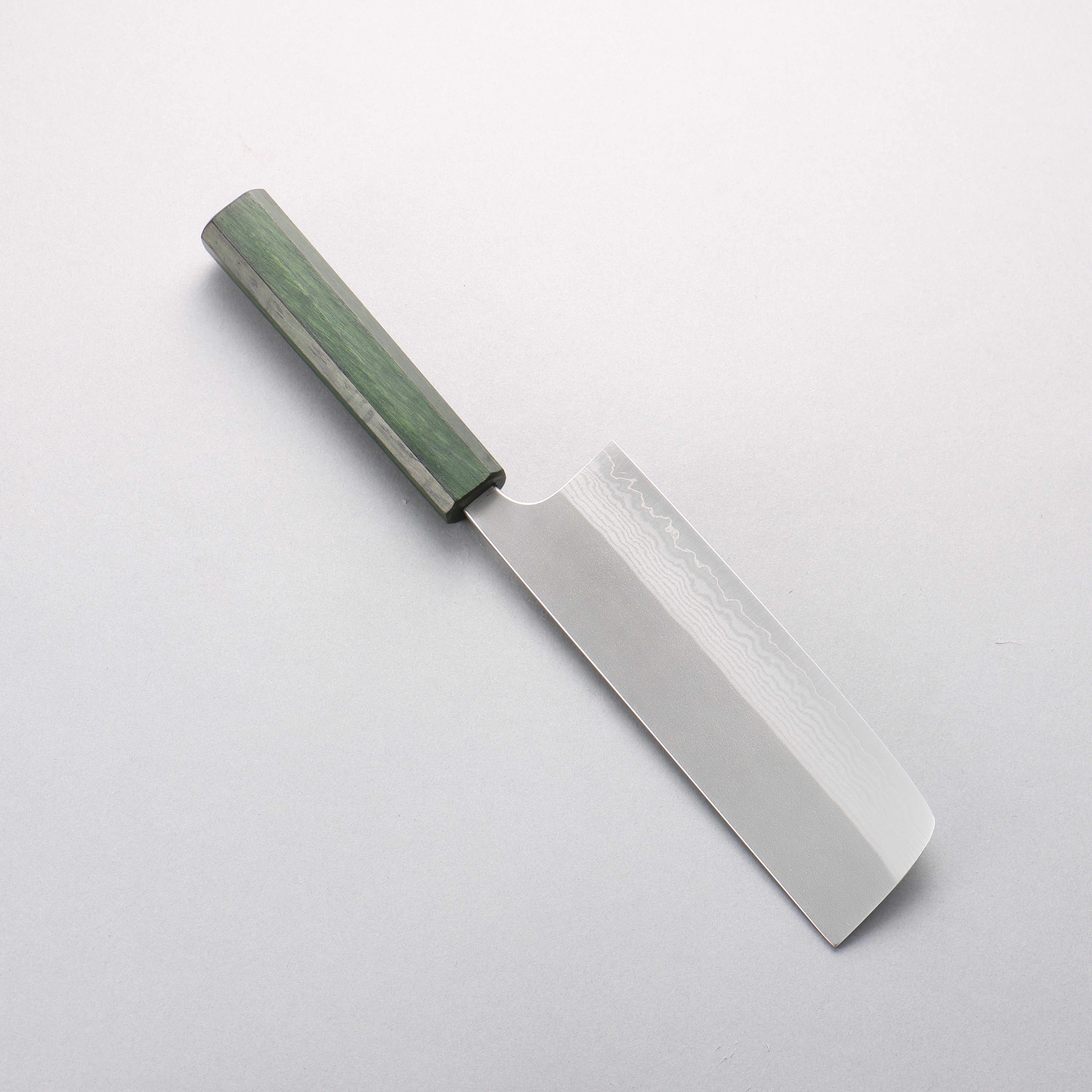 Yoshimi Kato VG10 Damascus Nashiji Nakiri 165mm Green Lacquered Oak Handle - Seisuke Knife
