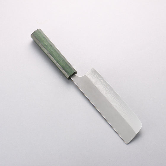 Yoshimi Kato VG10 Damascus Nashiji Nakiri 165mm Oak (Green lacquered) Handle - Seisuke Knife