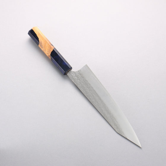 Yoshimi Kato Minamo SG2 Hammered Kiritsuke Gyuto 210mm Olive Tree and Blue Resin Handle - Seisuke Knife