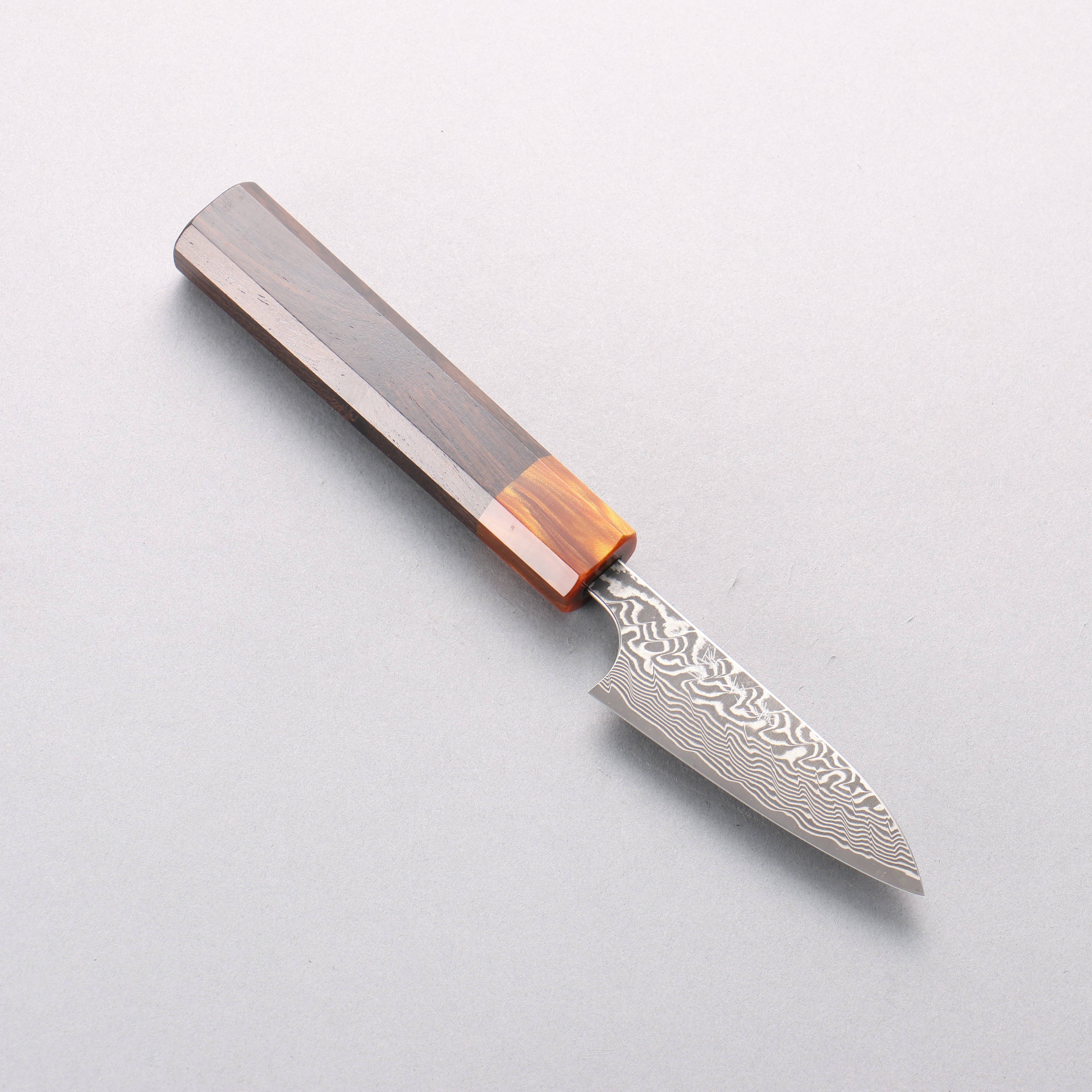 Yoshimi Kato SG2 Black Damascus Petty-Utility 80mm Ebony (ferrule: Orange Resin) Handle - Seisuke Knife