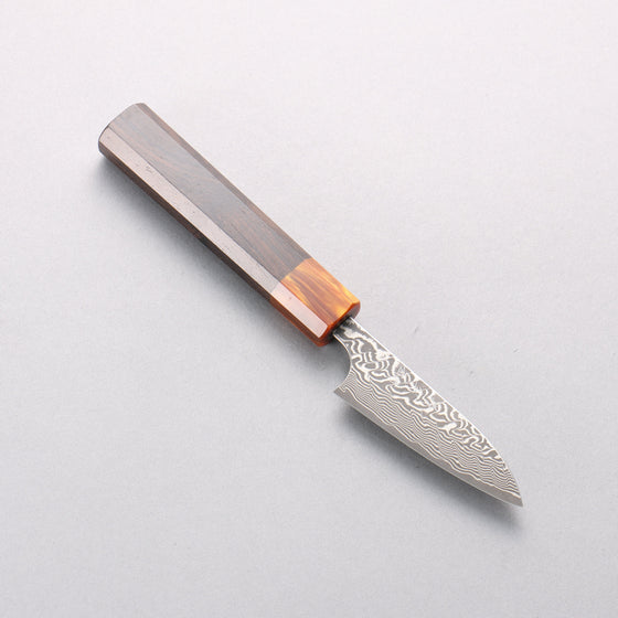 Yoshimi Kato SG2 Black Damascus Petty-Utility 80mm Ebony (ferrule: Orange Resin) Handle - Seisuke Knife