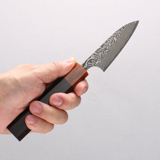 Yoshimi Kato SG2 Black Damascus Petty-Utility 80mm Ebony (ferrule: Orange Resin) Handle - Seisuke Knife