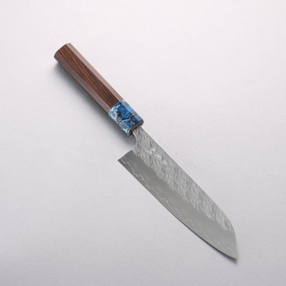 Yoshimi Kato Hyo SG2 Hammered Santoku 170mm Ebony (ferrule: Blue Marble Resin) Handle - Seisuke Knife