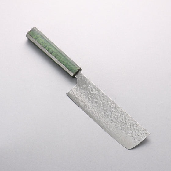 Yoshimi Kato VG10 Damascus Hammered(square) Nakiri 165mm Oak (Green lacquered) Handle - Seisuke Knife