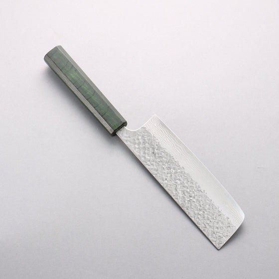 Yoshimi Kato VG10 Damascus Hammered(square) Nakiri 165mm Oak (Green lacquered) Handle - Seisuke Knife