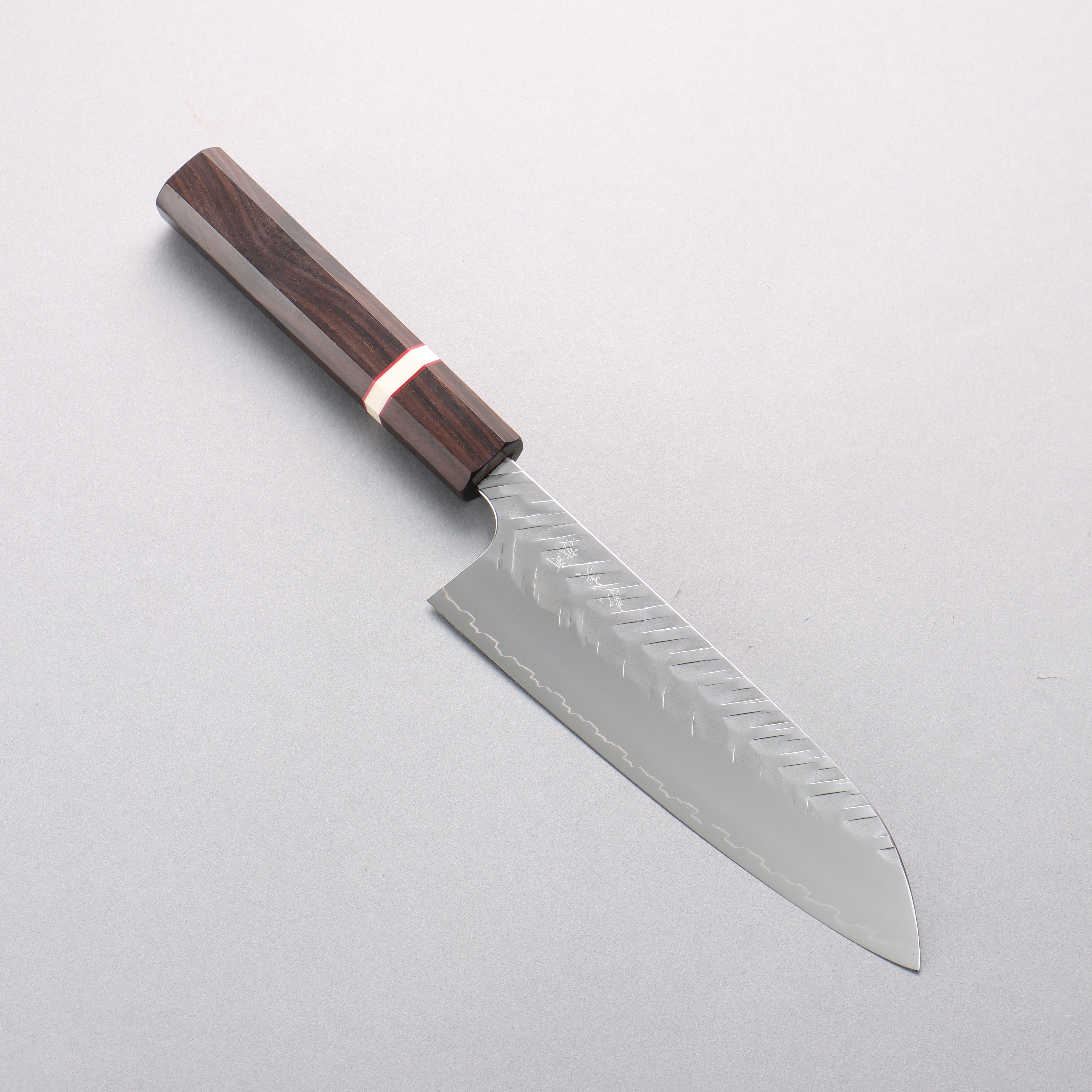 Yoshimi Kato SPG STRIX Hammered (V) Santoku 170mm Ebony Wood(With White Ring) Handle - Seisuke Knife