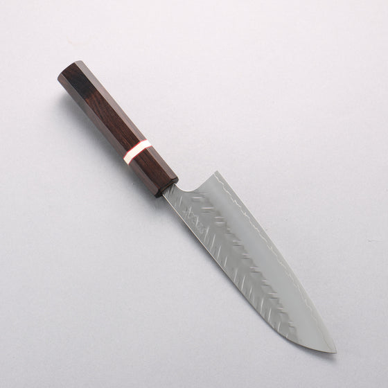 Yoshimi Kato SPG STRIX Hammered (V) Santoku 170mm Ebony Wood(With White Ring) Handle - Seisuke Knife