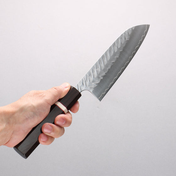 Yoshimi Kato SPG STRIX Hammered (V) Santoku 170mm Ebony Wood(With White Ring) Handle - Seisuke Knife
