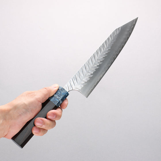 Yoshimi Kato SPG STRIX Hammered (V) Kiritsuke Gyuto 210mm Ebony (ferrule: Blue Marble Resin) Handle - Seisuke Knife
