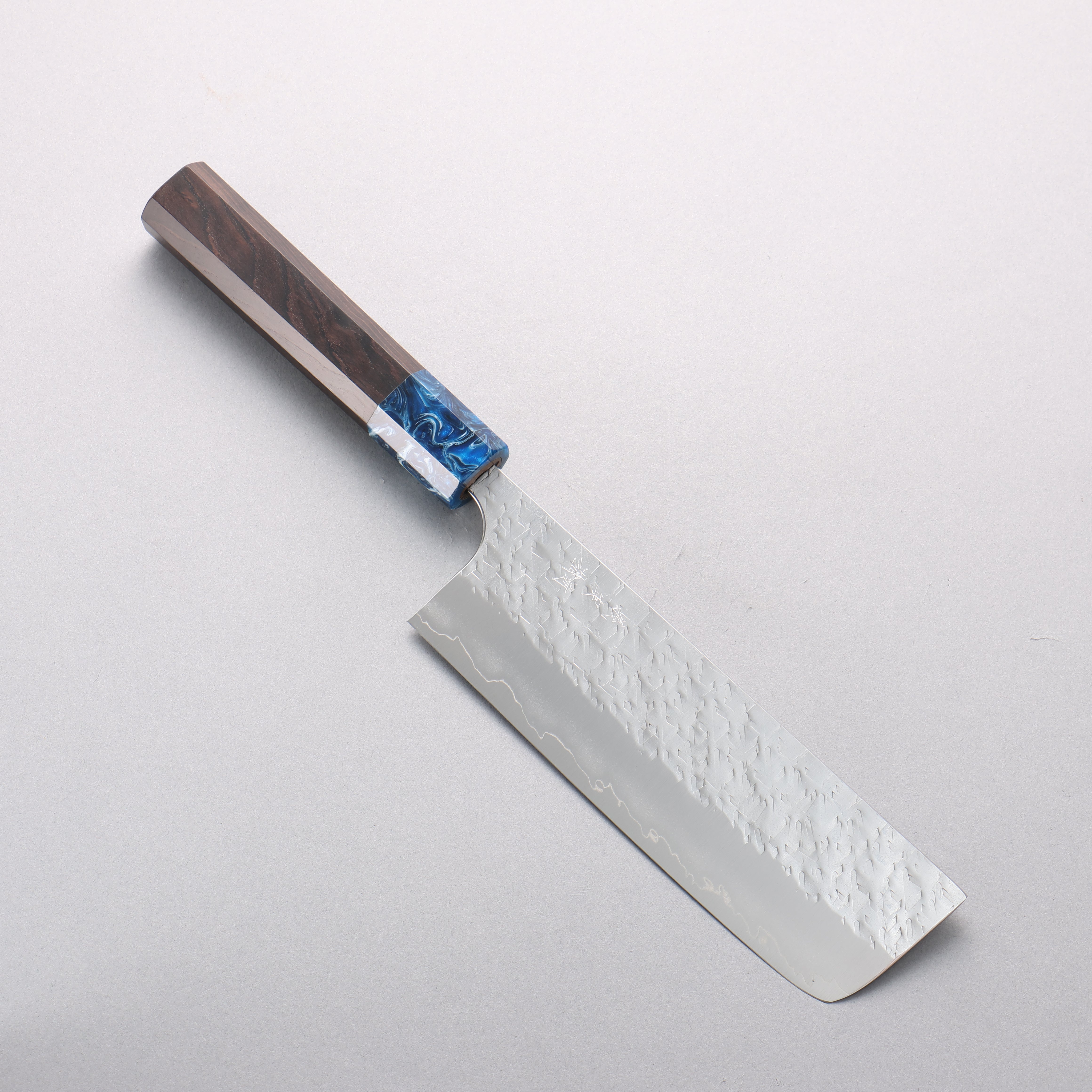 Yoshimi Kato Hyo SG2 Hammered Nakiri 165mm Ebony Wood & Blue Marble Resin Handle - Seisuke Knife