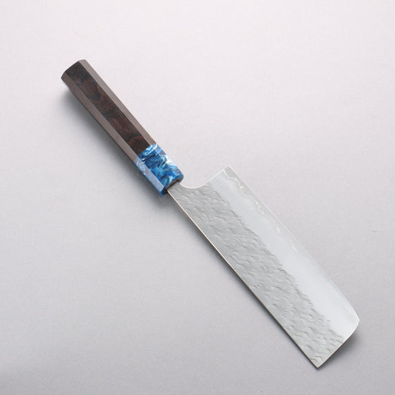 Yoshimi Kato Hyo SG2 Hammered Nakiri 165mm Ebony (ferrule: Blue Marble Resin) Handle - Seisuke Knife