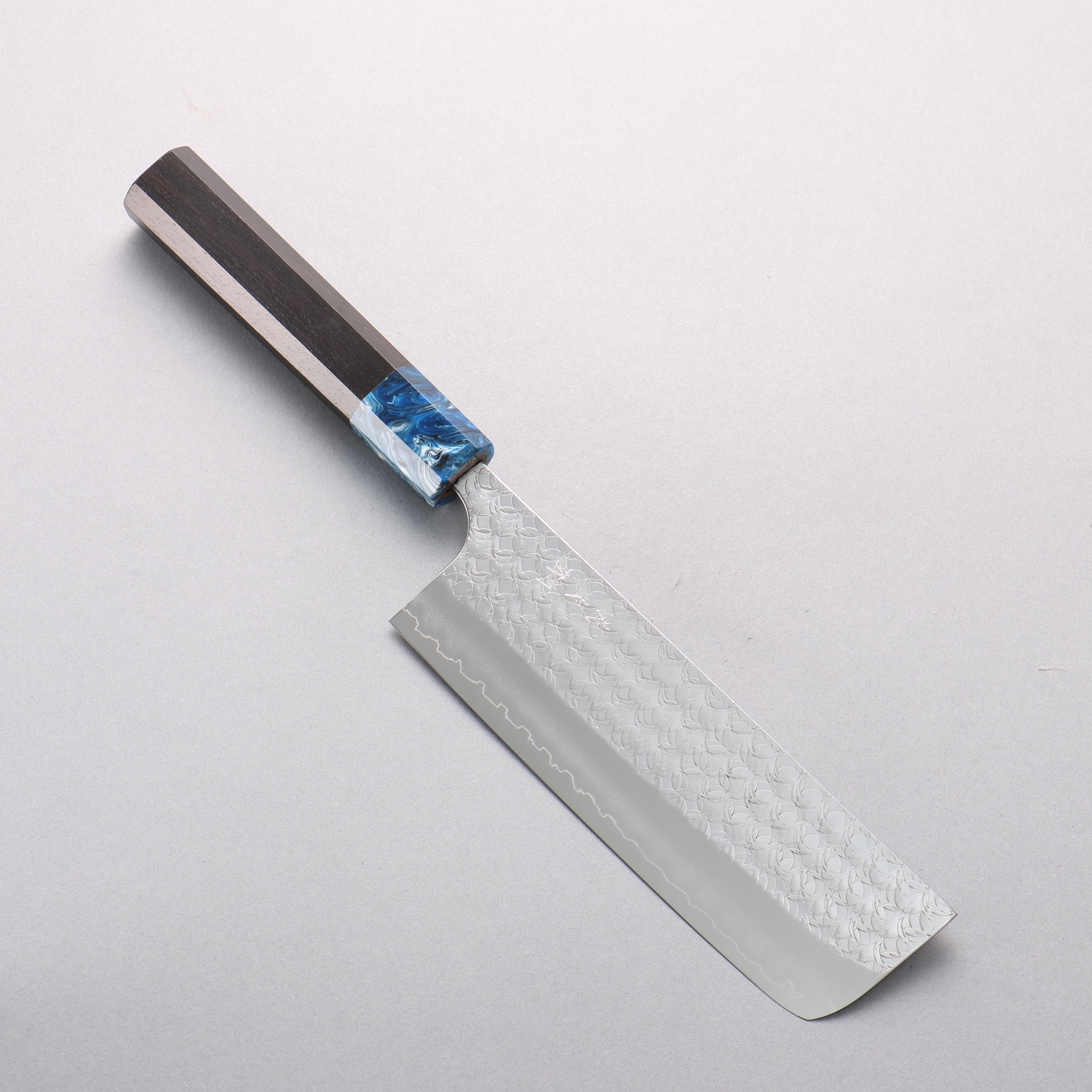 Yoshimi Kato Minamo SG2 Hammered Nakiri 165mm Ebony & Blue Marble Resin Handle - Seisuke Knife